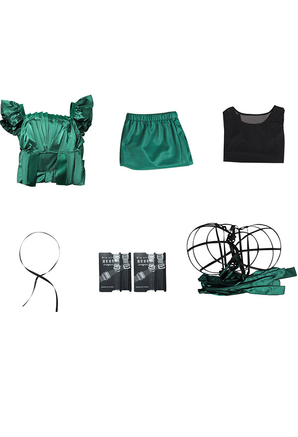 Halloween Costume Dress Green Ball Gown Dress with Short-sleeved Shirt and Shorts