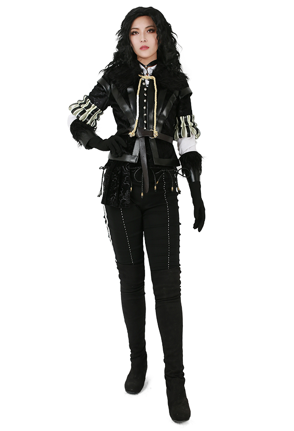 Women Gothic Powerful Witcher Uniform Dark Style Black PU Leather Lantern Cuff Exquisite Design Full Set Halloween Costume