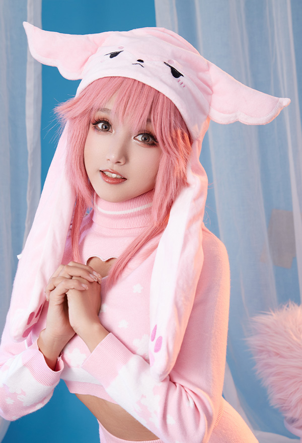 Cute Kawaii Pink Little Fox Design Warm Hat with Ear Flaps