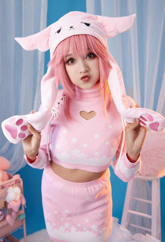 Cute Kawaii Pink Little Fox Design Warm Hat with Ear Flaps