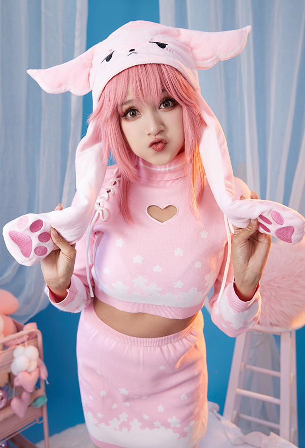 Cute Kawaii Pink Little Fox Design Warm Hat with Ear Flaps