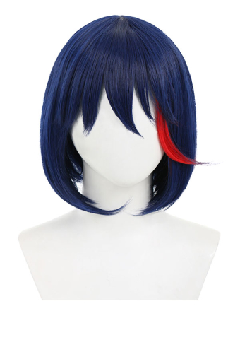Transfer Student Ryuko Women Dark Blue Red Shoulder Length Wig