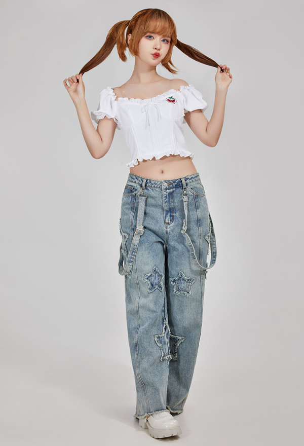 Grunge Style Loose Fit Pants Casual Denim Jeans