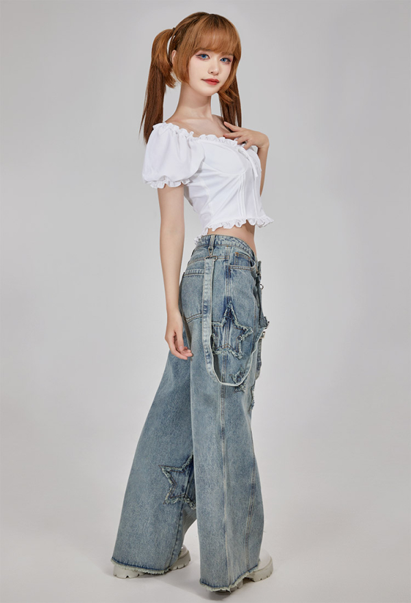 Grunge Style Loose Fit Pants Casual Denim Jeans