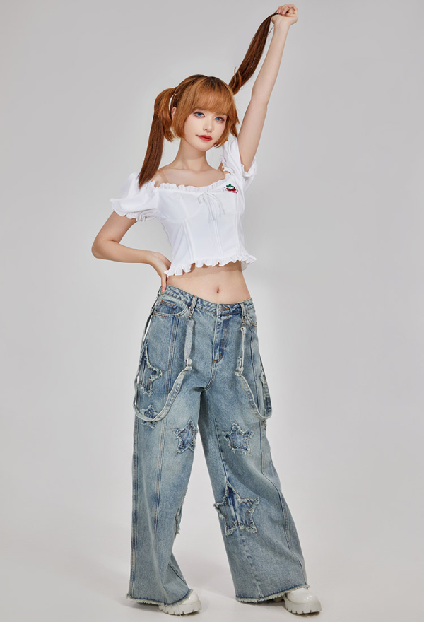 Grunge Style Loose Fit Pants Casual Denim Jeans