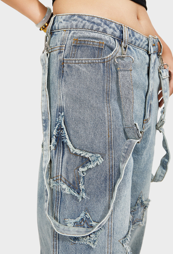 Grunge Style Loose Fit Pants Casual Denim Jeans