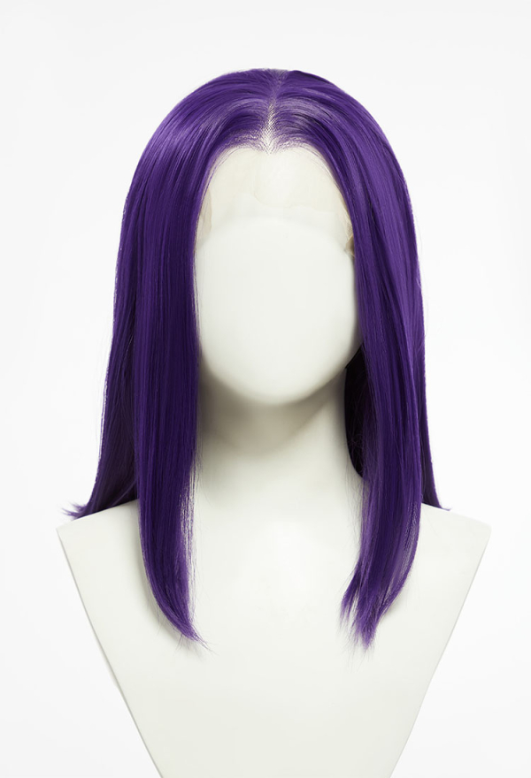 Raven Cosplay Wig Purple Forehead Lace Wig Short Straight Wig