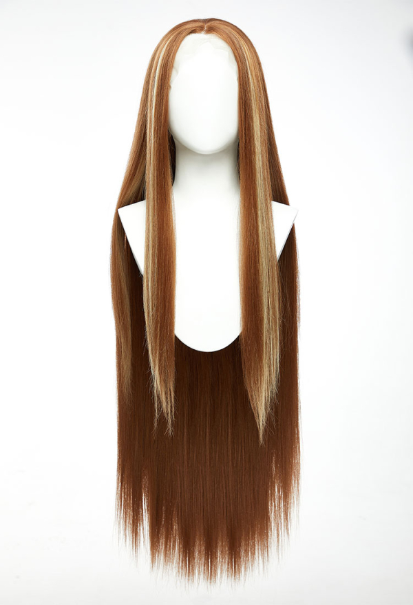 Cosplay Brown Wig Front Lace Hand Tied Long Straight Wig with Highlights