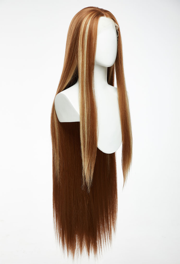 Cosplay Brown Wig Front Lace Hand Tied Long Straight Wig with Highlights