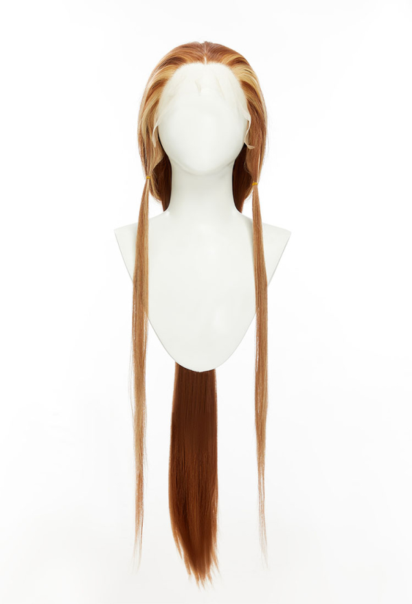 Cosplay Brown Wig Front Lace Hand Tied Long Straight Wig with Highlights