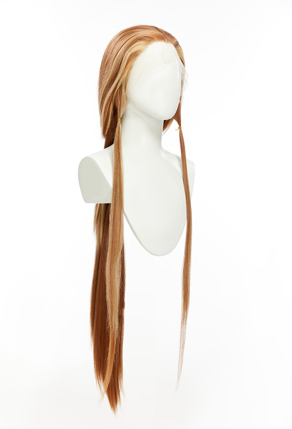 Cosplay Brown Wig Front Lace Hand Tied Long Straight Wig with Highlights
