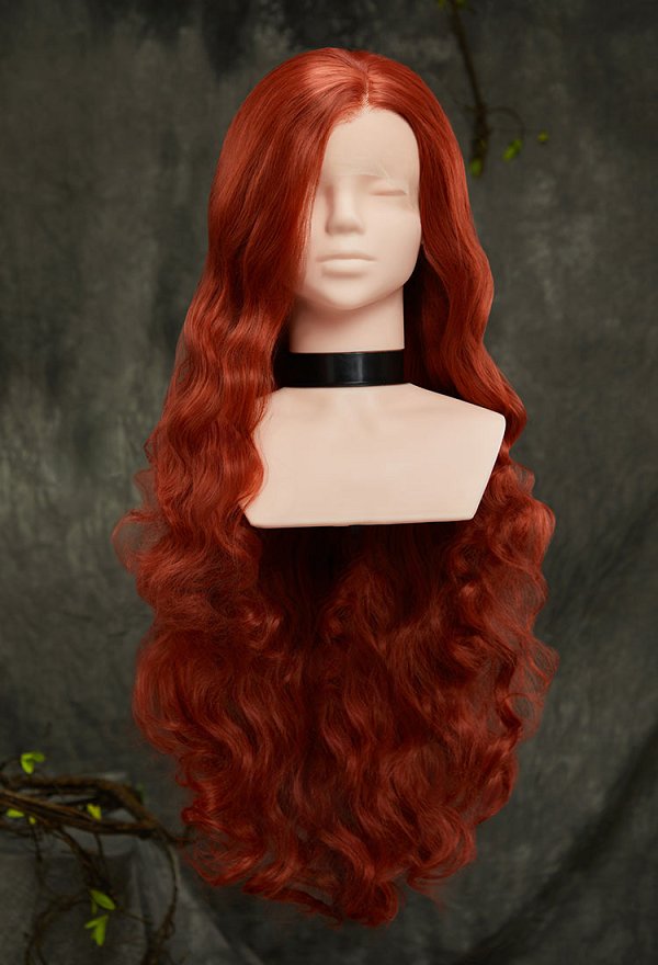 Reddish-Brown 31.5-inch Long Curly Lace Wig