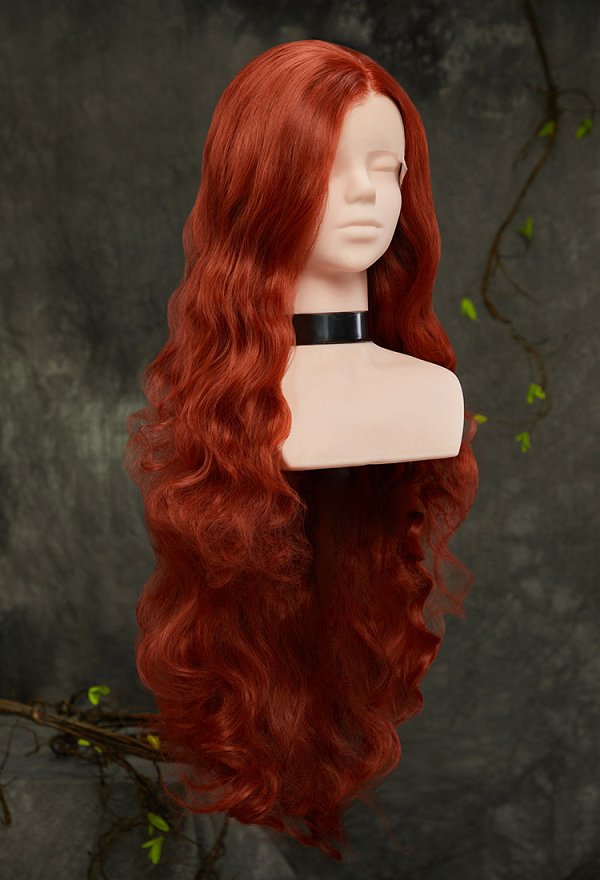 Reddish-Brown 31.5-inch Long Curly Lace Wig