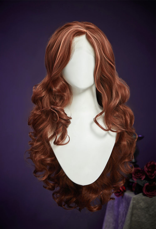 Haunted Night Cosplay Wig Brown Long Curly Wig Lace Wig with Hair Extensions