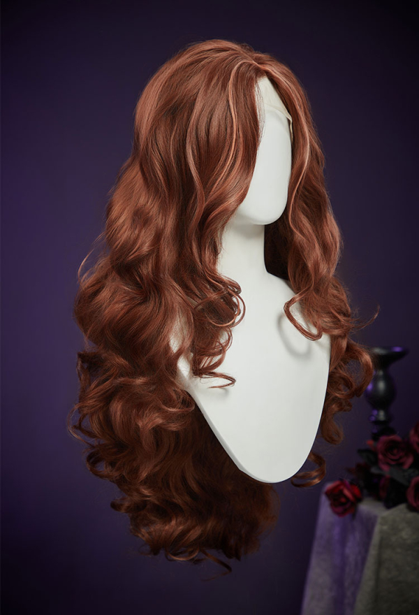 Haunted Night Cosplay Wig Brown Long Curly Wig Lace Wig with Hair Extensions