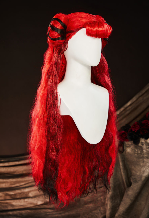 Haunted Night Cosplay Wig Red Long Curly Wig Detachable Wig with Hair Extensions