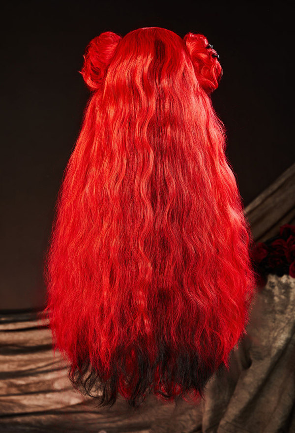 Haunted Night Cosplay Wig Red Long Curly Wig Detachable Wig with Hair Extensions