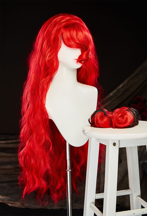 Haunted Night Cosplay Wig Red Long Curly Wig Detachable Wig with Hair Extensions