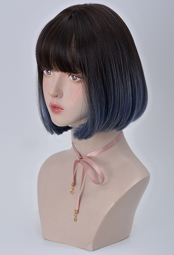 Gothic Witch Short Bob Gradient Straight Wig With Bangs for Halloween