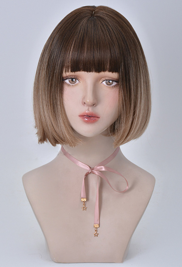 Gothic Witch Short Bob Gradient Straight Wig With Bangs for Halloween
