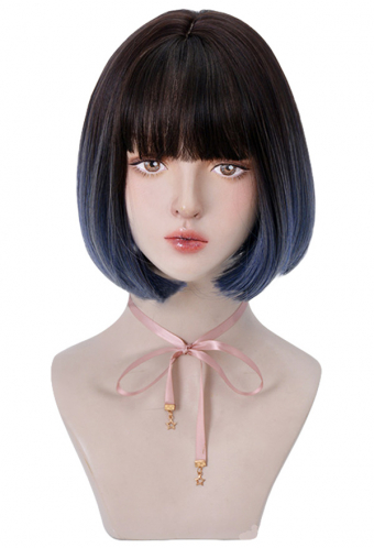 Gothic Witch Short Bob Gradient Straight Wig With Bangs for Halloween