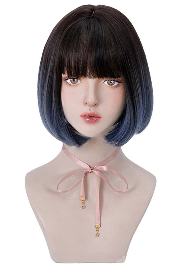 Gothic Witch Short Bob Gradient Straight Wig With Bangs for Halloween