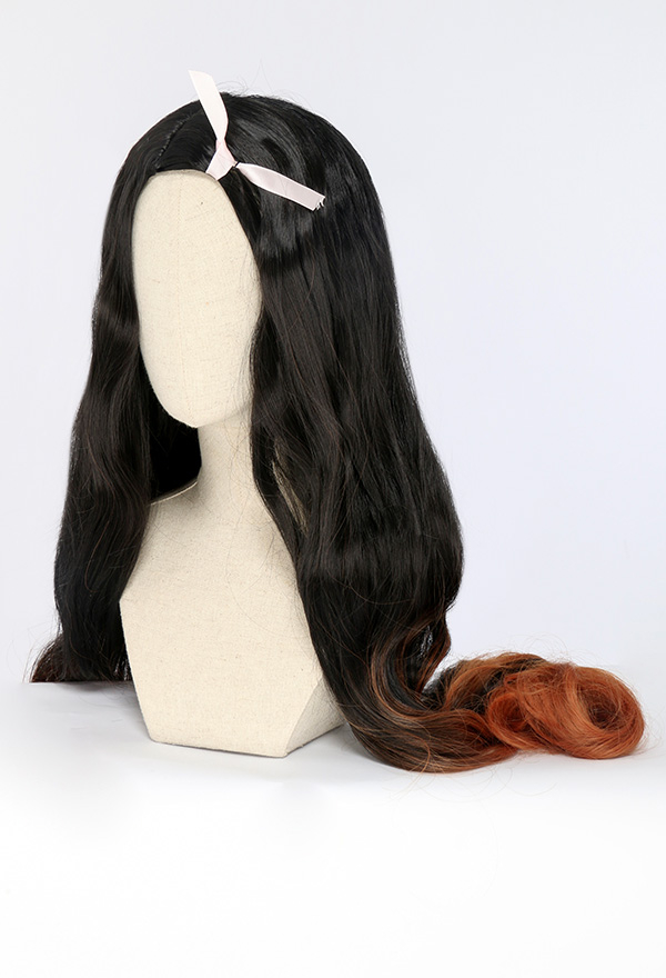 Women Black Orange Mixed Color Long Curly Wig