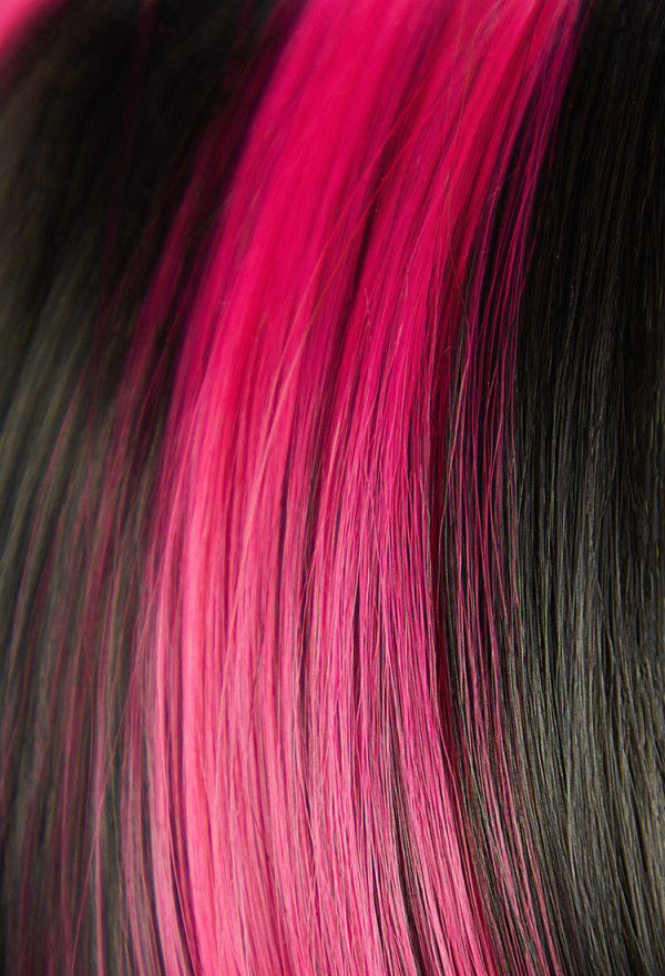 Gothic Long Straight Black Cosplay Wig with Rose Red Hair Extensions