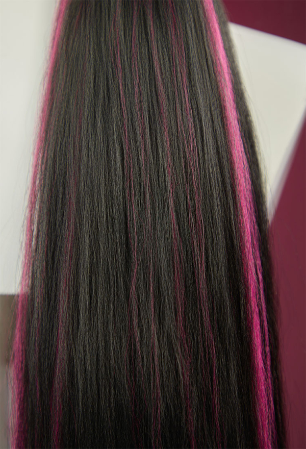 Gothic Long Straight Black Cosplay Wig with Rose Red Hair Extensions