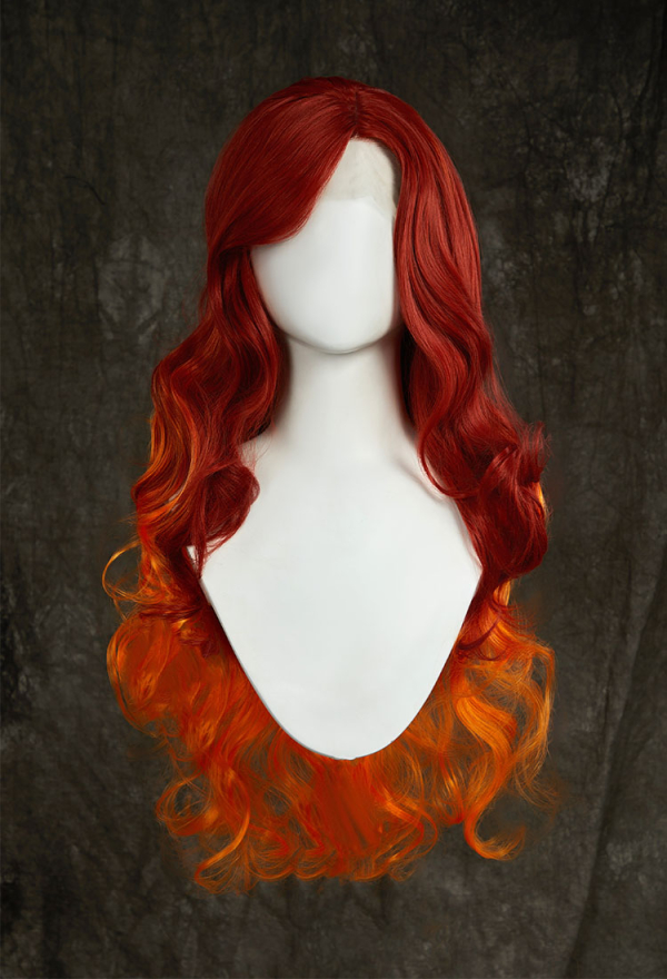 Cosplay Wig Dark Red Orange Wig Long Curly Lace Wig