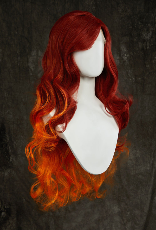 Cosplay Wig Dark Red Orange Wig Long Curly Lace Wig