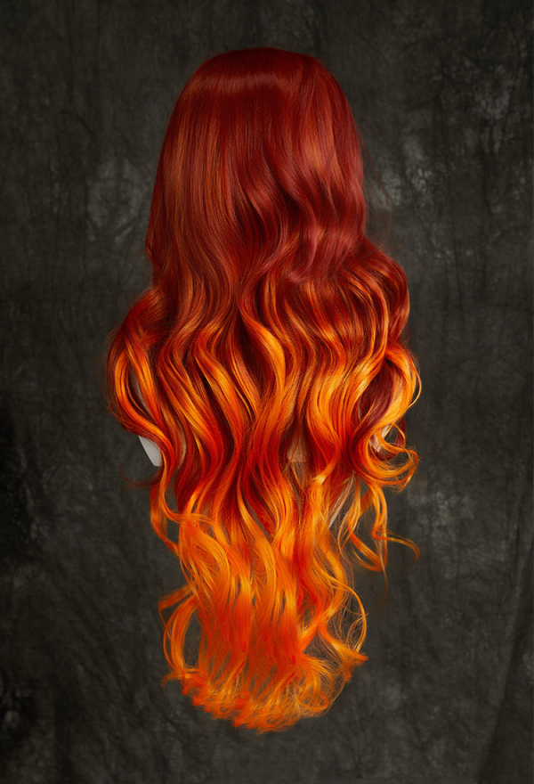 Cosplay Wig Dark Red Orange Wig Long Curly Lace Wig