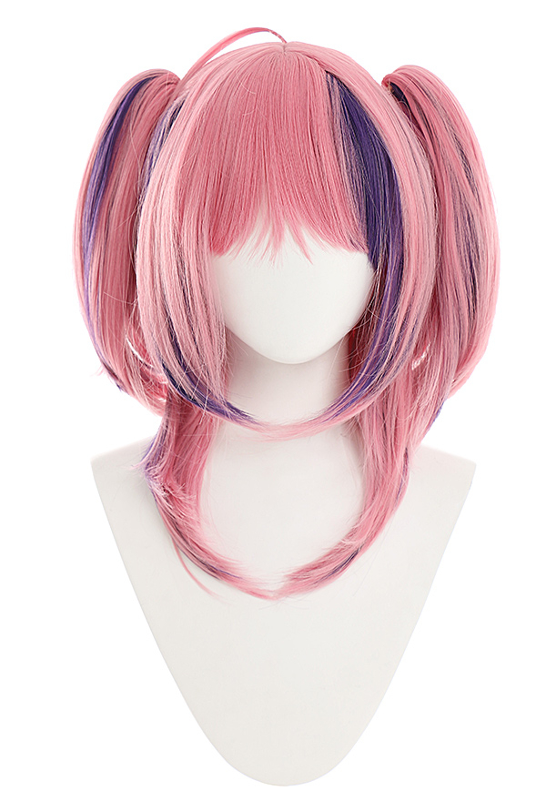 Women Pink Purple Highlight Shoulder-Length Pigtails Wig